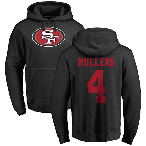 Men San Francisco 49ers Black Nick Mullens Name and Number Logo #4 Pullover NFL Hoodie Sweatshirts